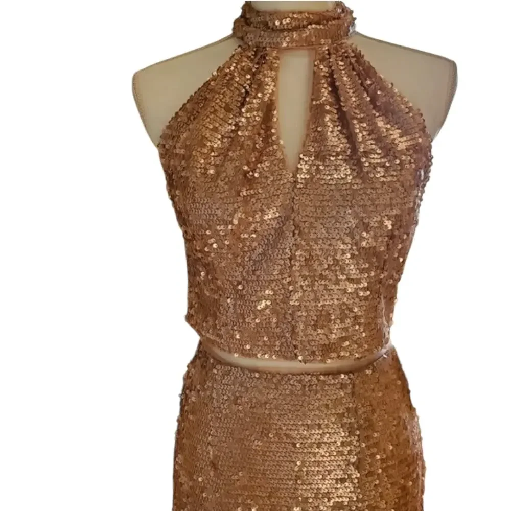 Adrianna Papell sz 6 two piece dress rose gold sequins new with tags gown $199